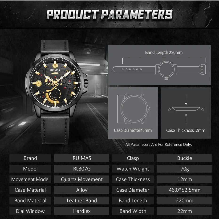 RUIMAS Watches Men's Casual Sport Watches Luxury Military Quartz Wrist Watch Chronograph ​Waterproof Man Clock Montre Homme 307-5
