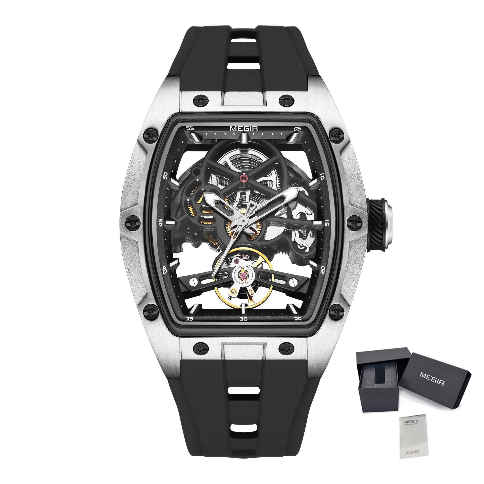 MEGIR Original Fashion Men Watches Automatic Mechanical Watch Steel Case Sport Skeleton Dial Wristwatch Waterproof Clock Reloj Hombre 2242-23