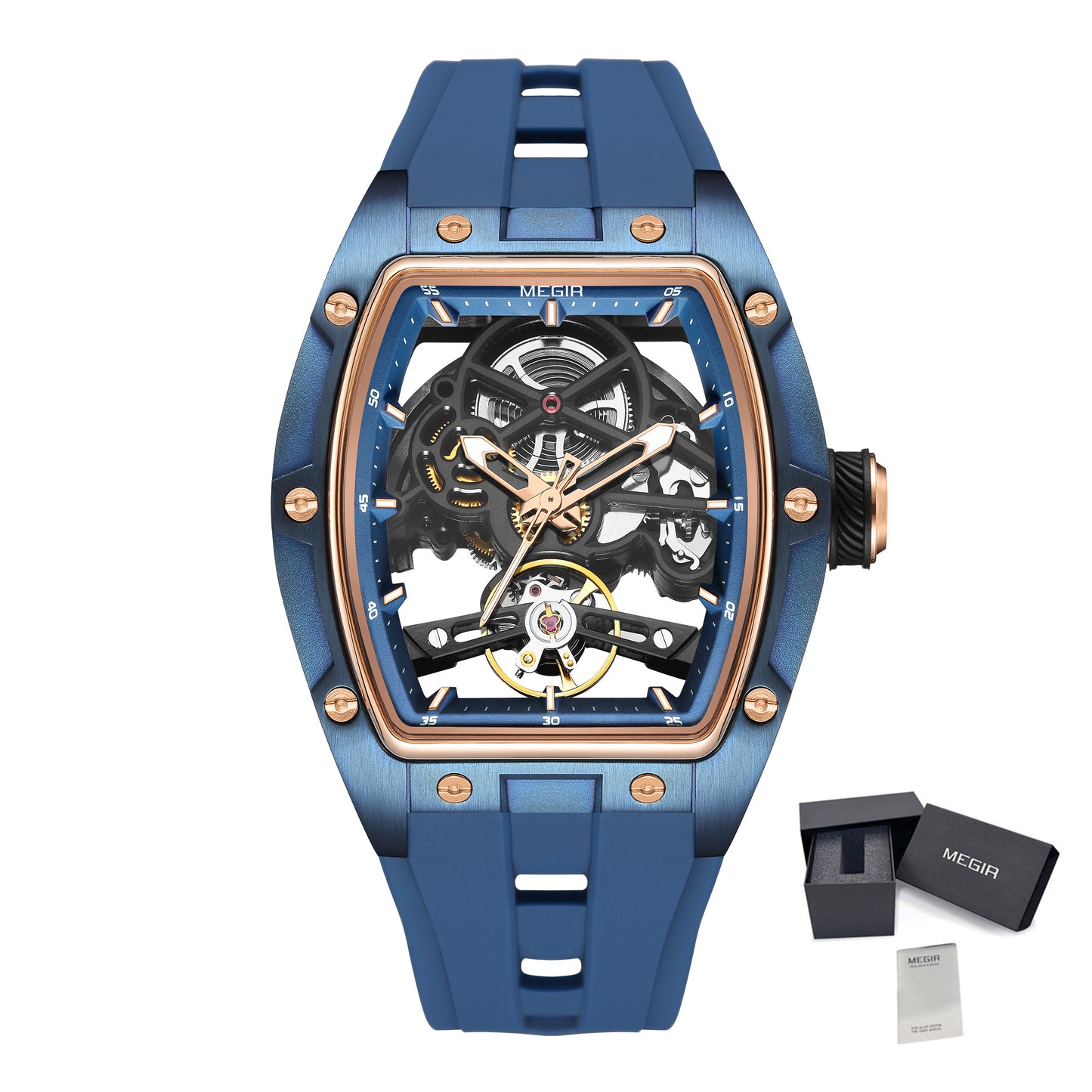 MEGIR Original Fashion Men Watches Automatic Mechanical Watch Steel Case Sport Skeleton Dial Wristwatch Waterproof Clock Reloj Hombre 2242-19