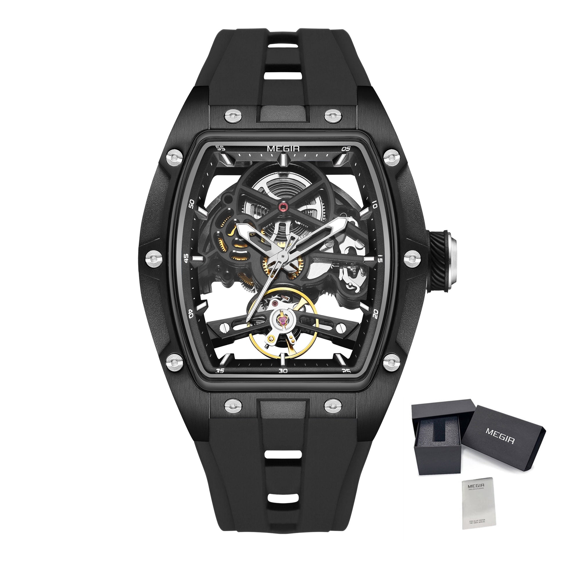 MEGIR Original Fashion Men Watches Automatic Mechanical Watch Steel Case Sport Skeleton Dial Wristwatch Waterproof Clock Reloj Hombre 2242-22