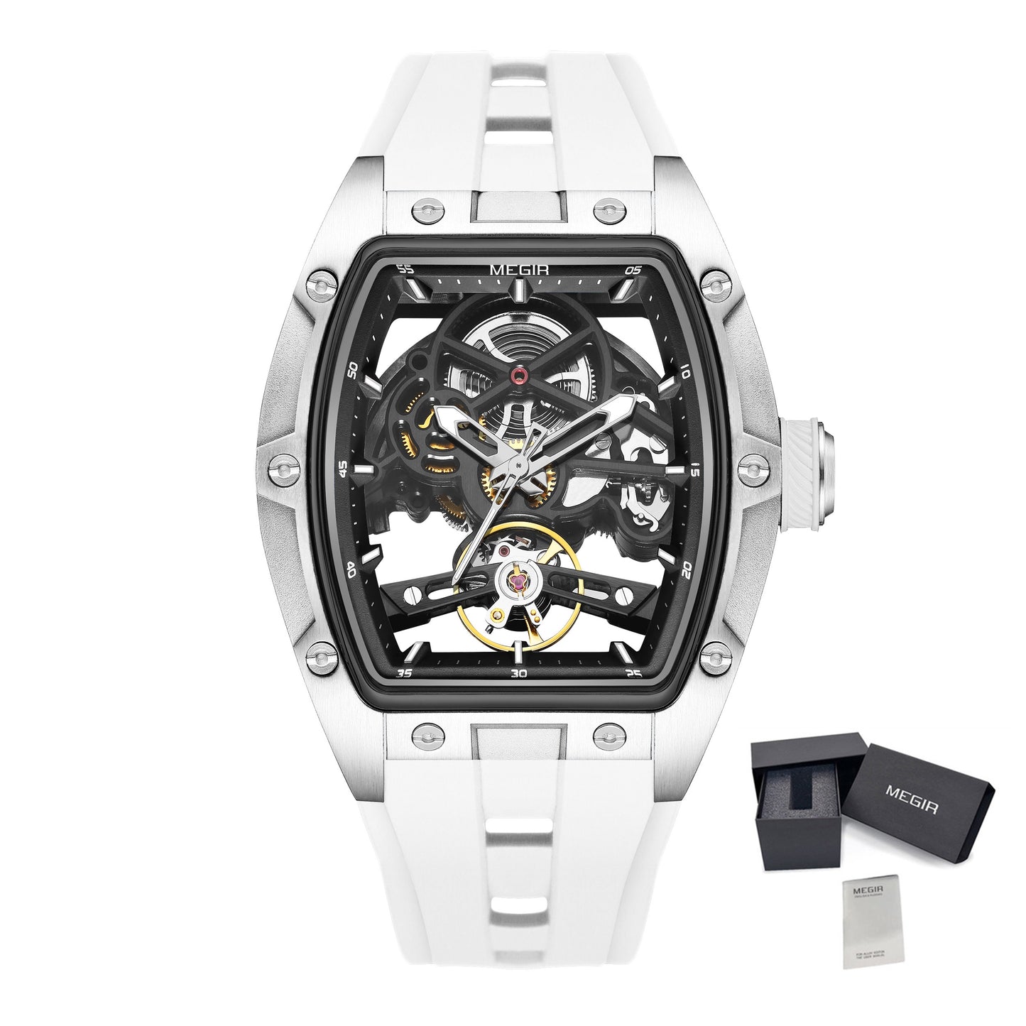 MEGIR Original Fashion Men Watches Automatic Mechanical Watch Steel Case Sport Skeleton Dial Wristwatch Waterproof Clock Reloj Hombre 2242-20