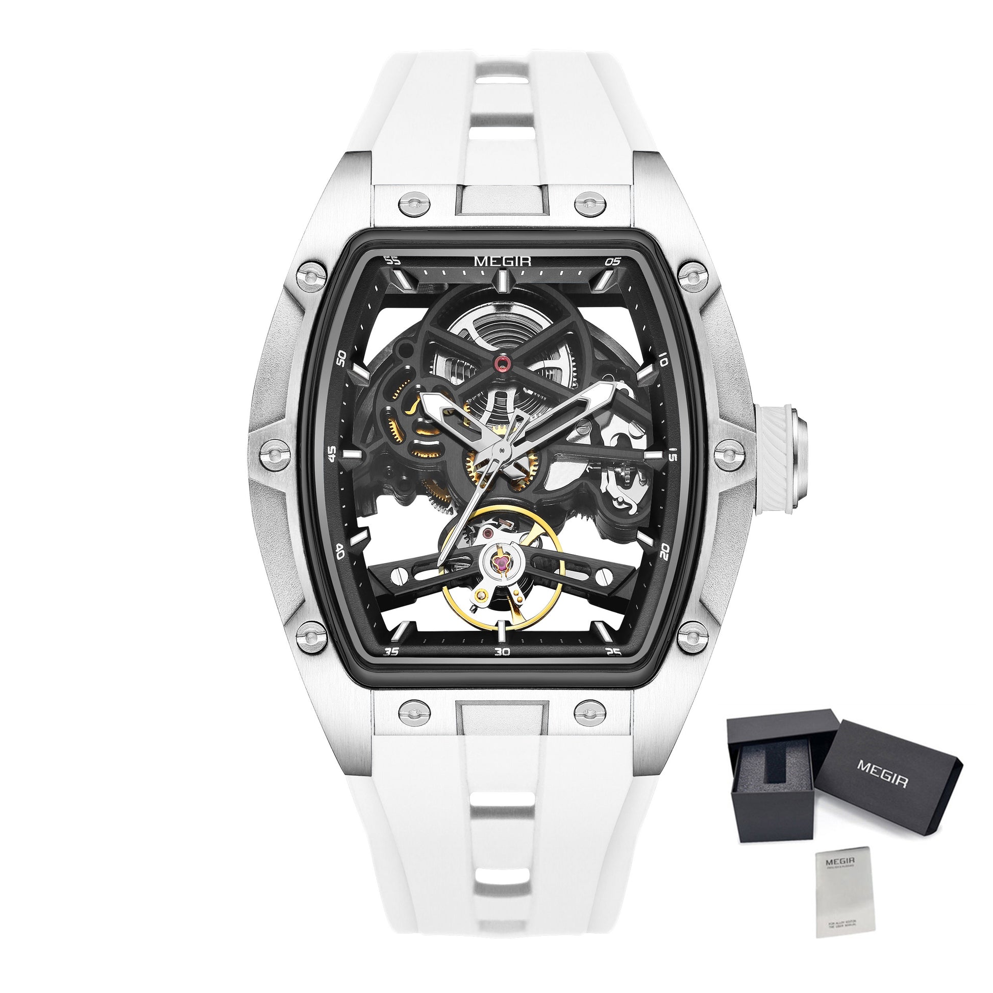 MEGIR Original Fashion Men Watches Automatic Mechanical Watch Steel Case Sport Skeleton Dial Wristwatch Waterproof Clock Reloj Hombre 2242-20