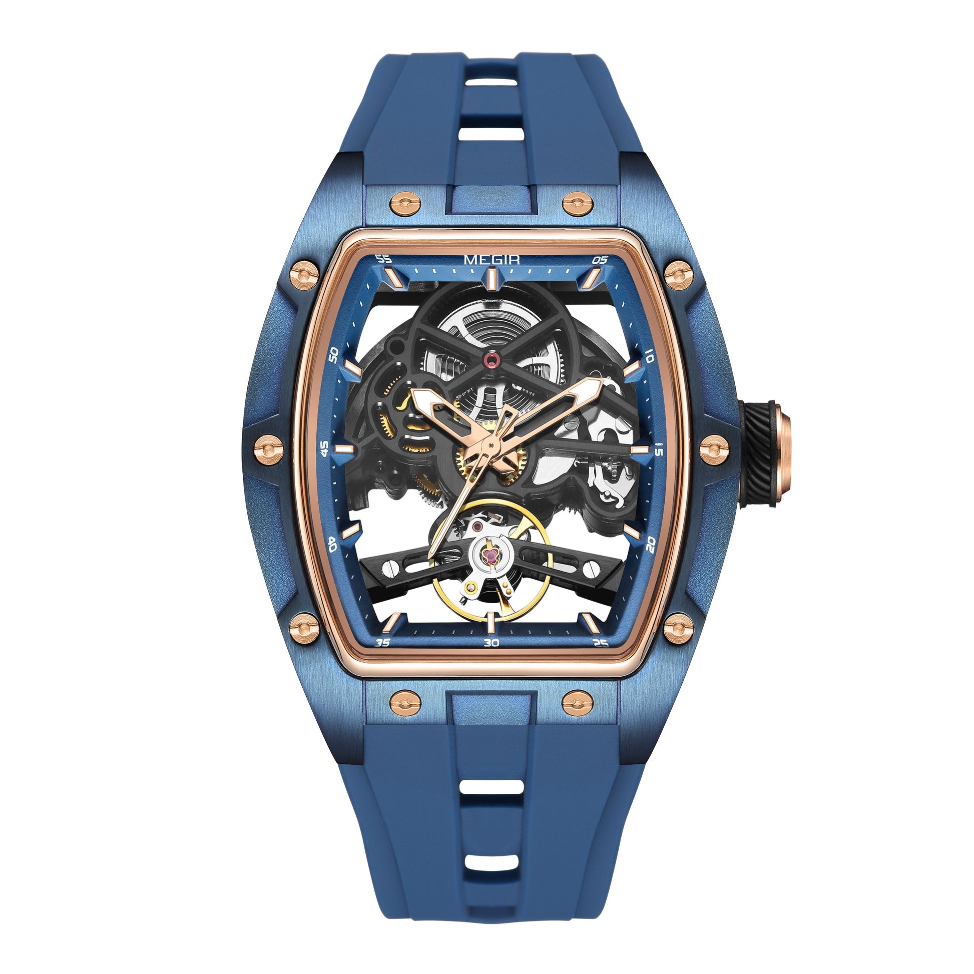 MEGIR Original Fashion Men Watches Automatic Mechanical Watch Steel Case Sport Skeleton Dial Wristwatch Waterproof Clock Reloj Hombre 2242-13