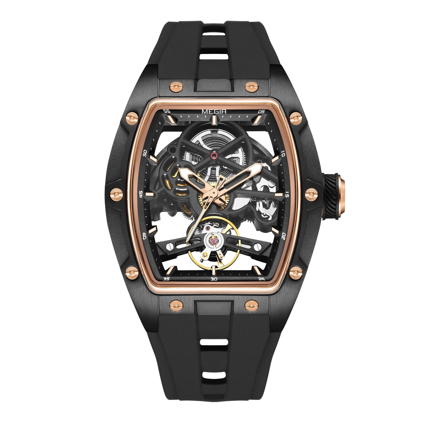 MEGIR Original Fashion Men Watches Automatic Mechanical Watch Steel Case Sport Skeleton Dial Wristwatch Waterproof Clock Reloj Hombre 2242-16
