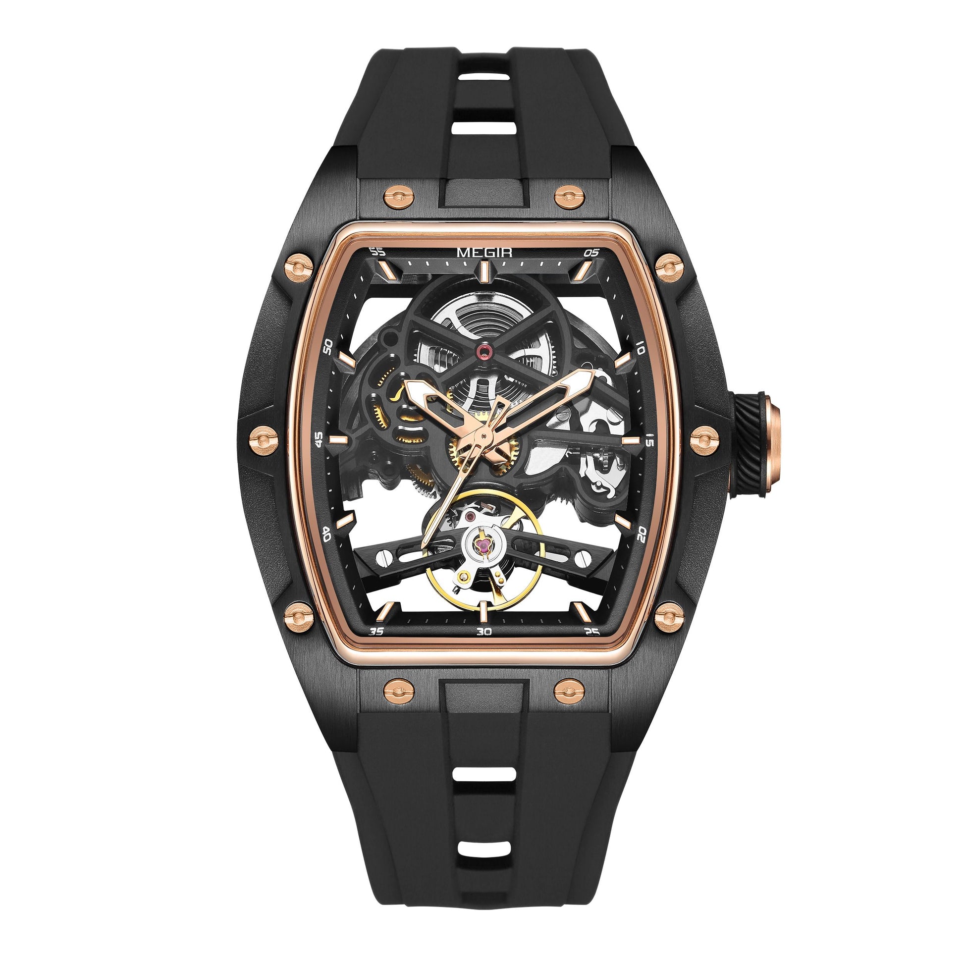 MEGIR Original Fashion Men Watches Automatic Mechanical Watch Steel Case Sport Skeleton Dial Wristwatch Waterproof Clock Reloj Hombre 2242-16