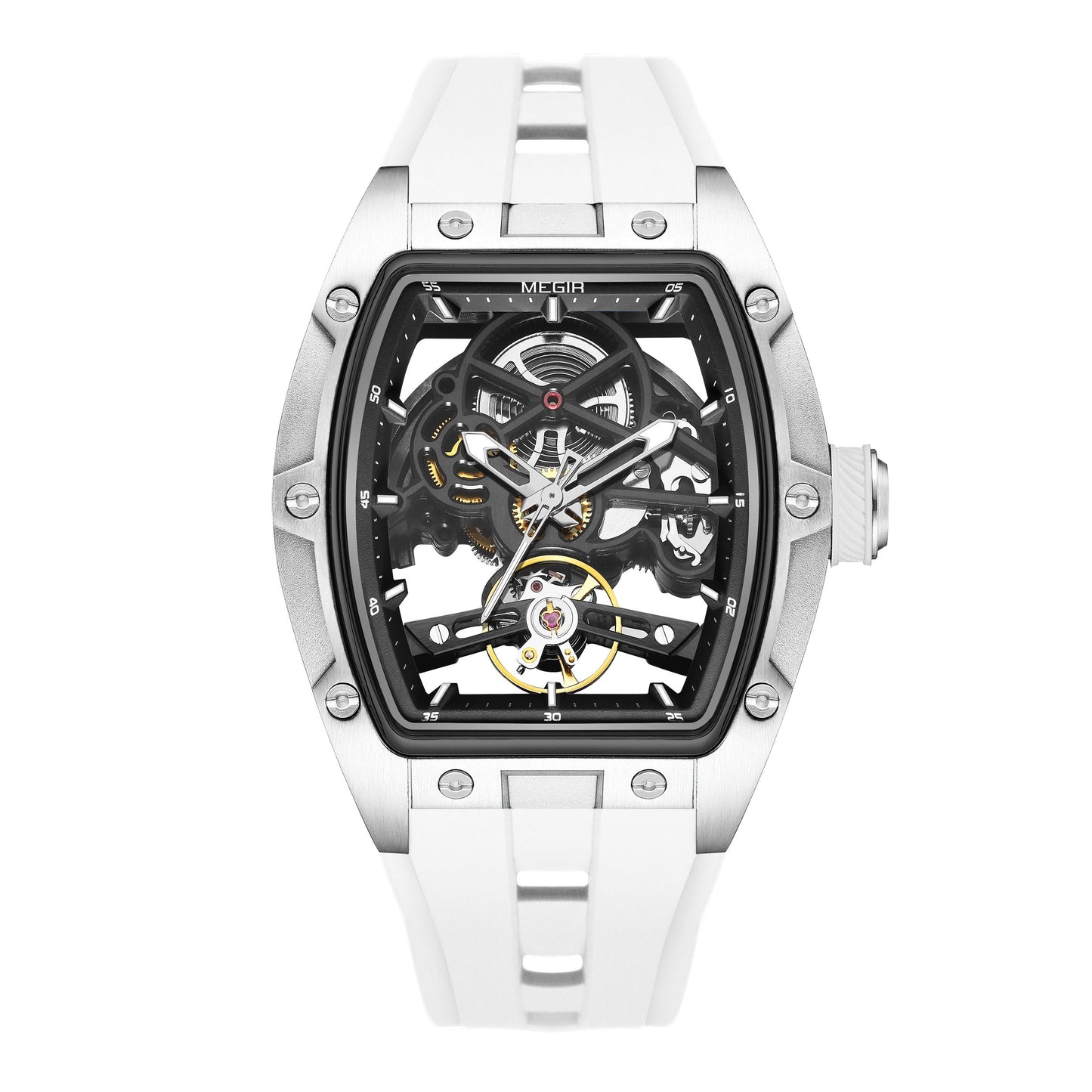 MEGIR Original Fashion Men Watches Automatic Mechanical Watch Steel Case Sport Skeleton Dial Wristwatch Waterproof Clock Reloj Hombre 2242-15