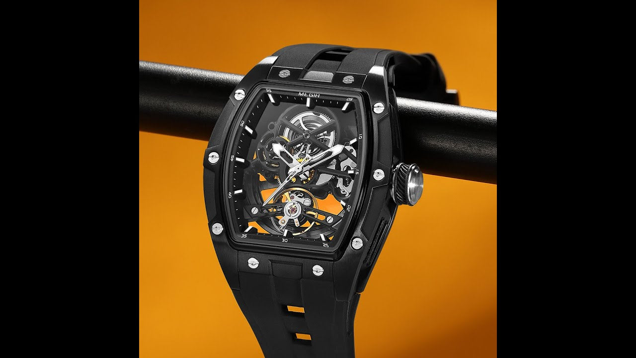 MEGIR Original Fashion Men Watches Automatic Mechanical Watch Steel Case Sport Skeleton Dial Wristwatch Waterproof Clock Reloj Hombre 2242-18