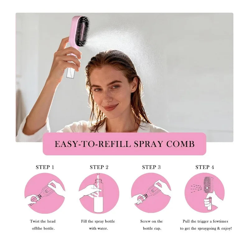 2-in-1 Sprüh-Haarbürste mit Wassertank – Entwirrbürste für alle Haartypen